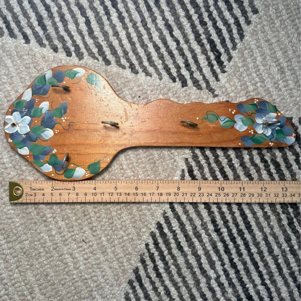 Vintage Hand Painted‎ Wood Wall Hook Rack Floral Cottagecore Decor